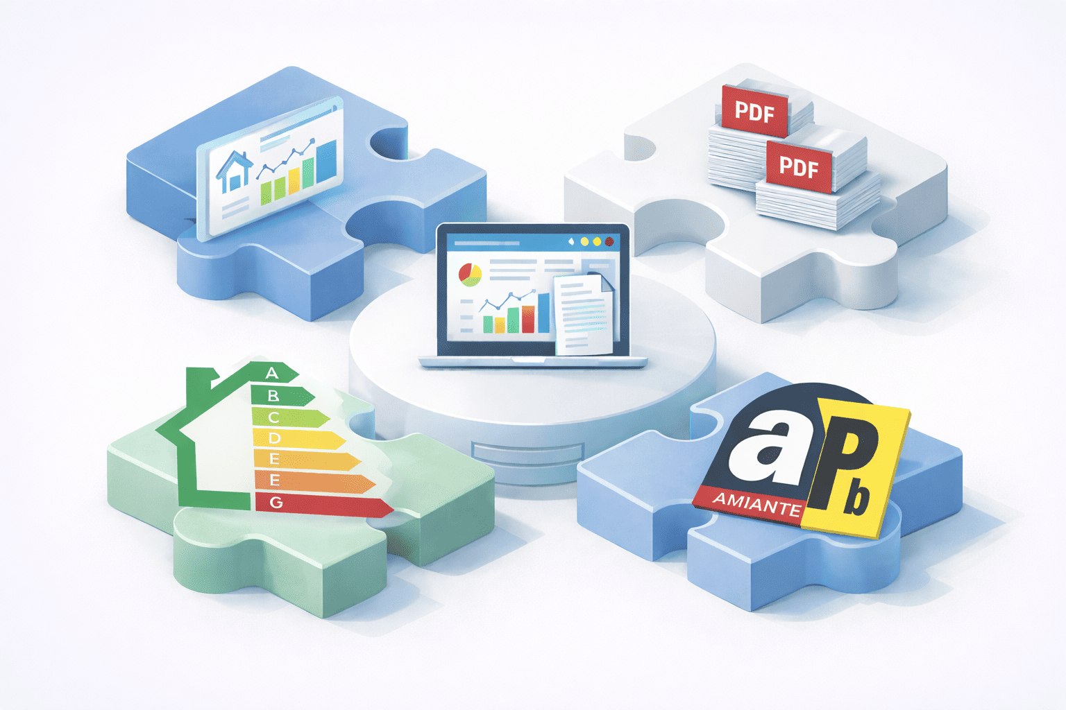 Interface tableau de bord gestion immobilière avec graphiques et données