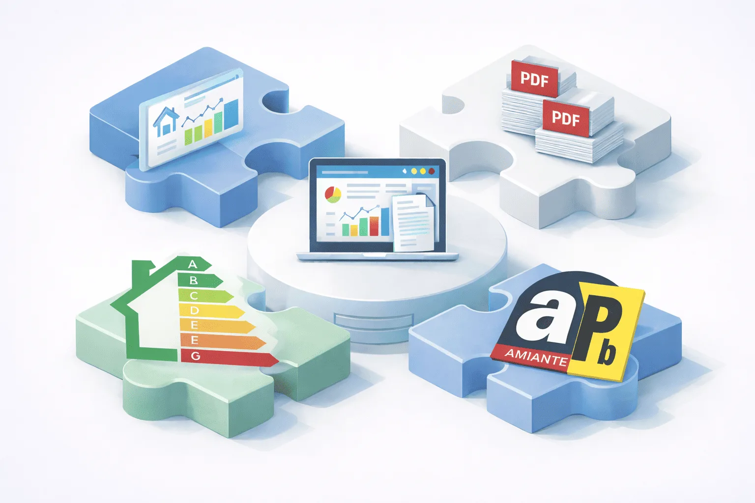 Interface tableau de bord gestion immobilière avec graphiques et données